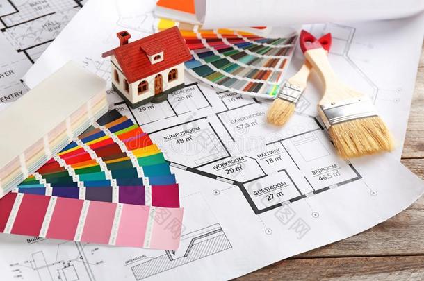 颜色调色板样品,模型关于房屋和擦