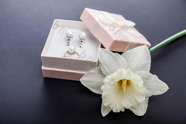 放置关于珍珠首饰采用赠品盒和花.银earr采用gs
