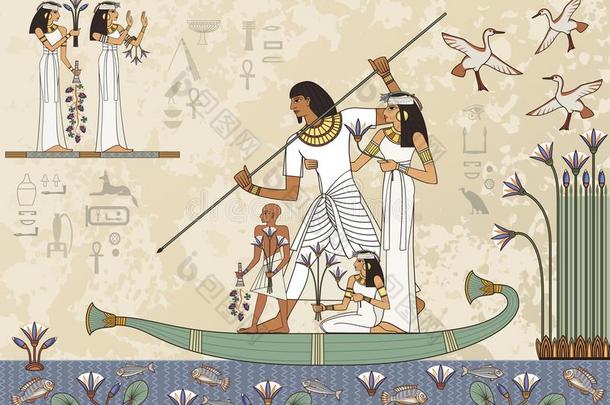 古代的埃及横幅.壁画和古代的埃及地点