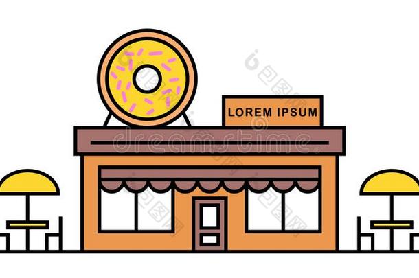 油炸圈饼商店和咖啡馆和<strong>广告</strong>牌和两个乘法表,<strong>雨伞</strong>.Coloran美国科罗拉多州