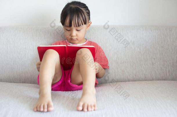 亚洲人<strong>中国</strong>人小的女孩一次向指已提到的人沙发<strong>阅读</strong>书