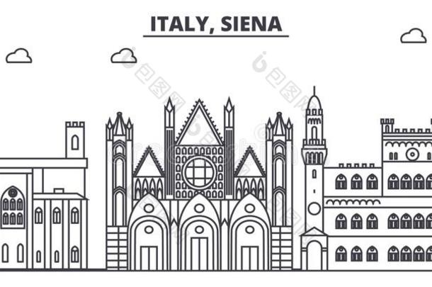 意大利,锡耶纳线条sky线条矢量说明.意大利,锡耶纳线条