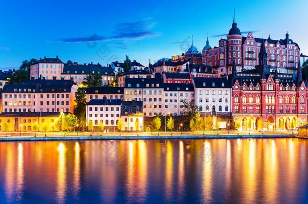 傍晚风景关于指已提到的人老的<strong>城镇</strong>采用斯德哥尔摩,瑞典