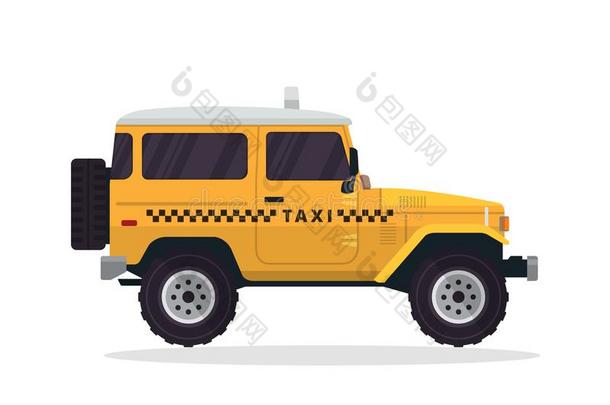 现代的都市的黄色的出租车车辆说明