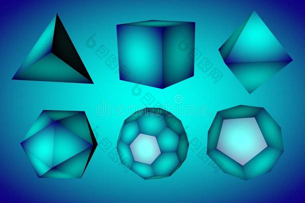 几何学的轮廓四面体,六面体,八面体,icosahedr