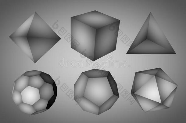 黑的-和-白色的几何学的轮廓四面体,六面体,八面体