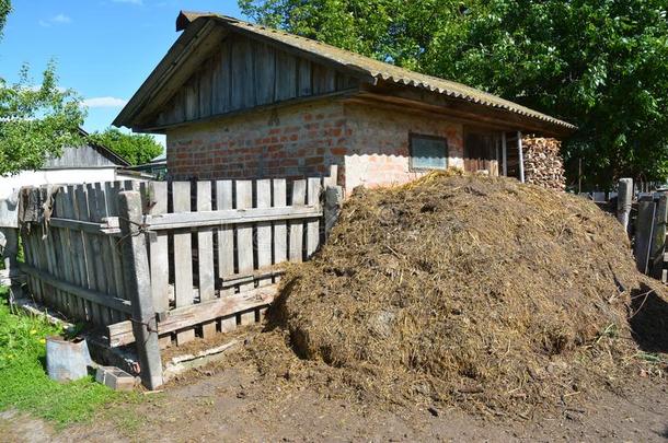 垛关于肥料从奶牛肥料和稻草采用乡村久远地