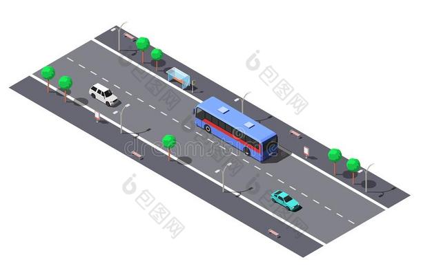 城市大街和2-小路路和公共汽车停止.矢量等大的illustrate举例说明