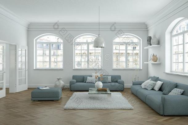 现代的明亮的斯堪地那维亚内部设计活的房间