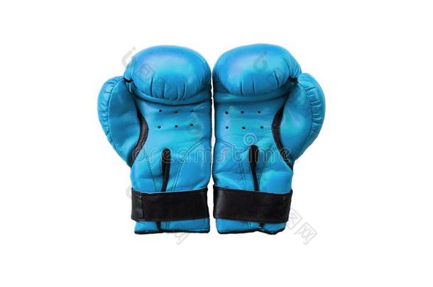 蓝色<strong>拳击拳击</strong>手套向一白色的b一ckground