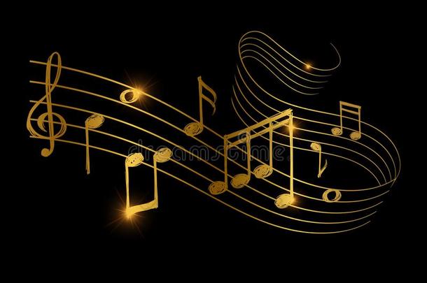 草图关于金色的音乐的声音波浪和音乐记下