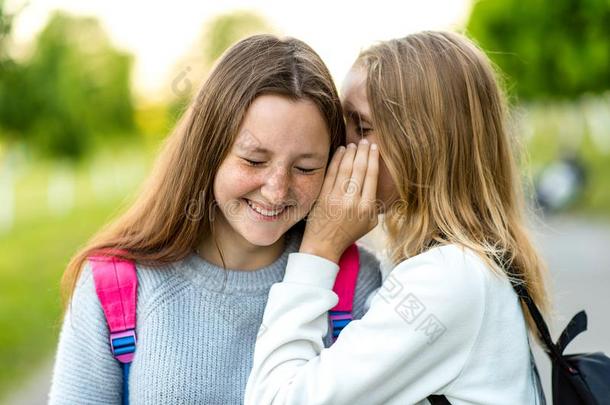 两个女孩朋友school女孩s少年男女.采用夏城市公园.反对票