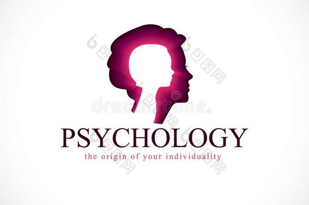 心理学矢量标识创造的和女人上端侧面和一小部分