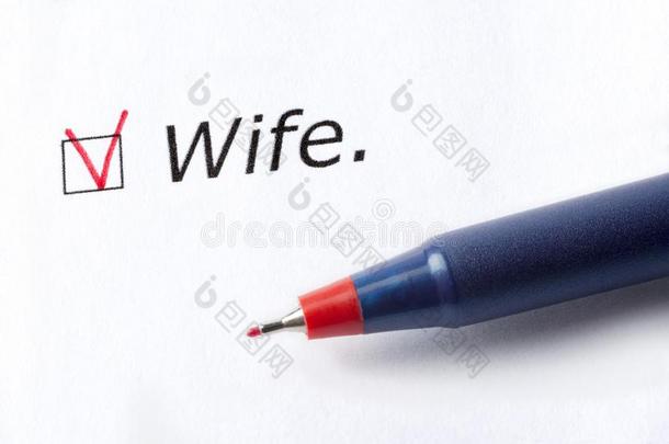 指已提到的人单词妻子是（be的三单形式印刷的向一白色的b一ckground.
