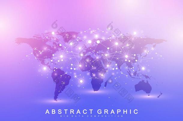 矢量样板世界地图和全球的科技网络化集中起来的