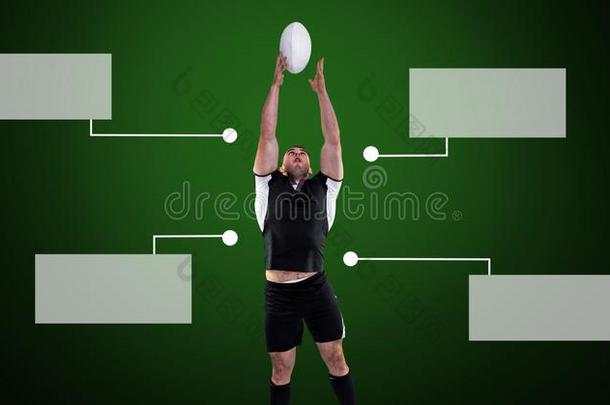 橄榄球运动演员用于跳跃的和空白的信息图图表镶板