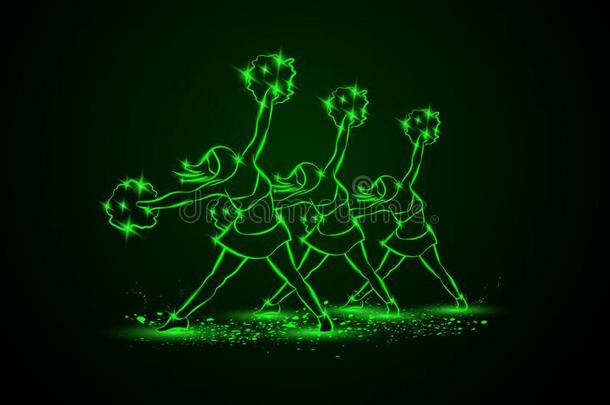 组关于啦啦队队长跳舞和砰的一声砰的一声s.绿色的氖啦啦队队长