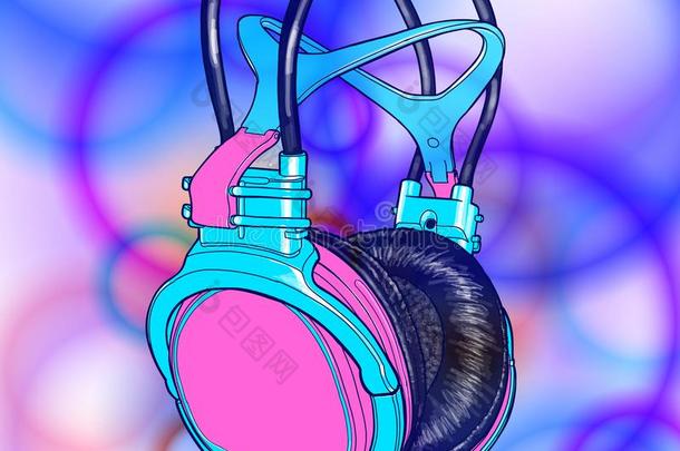 明亮的有色的耳机-大气关于音乐,迪斯科舞厅,音乐会