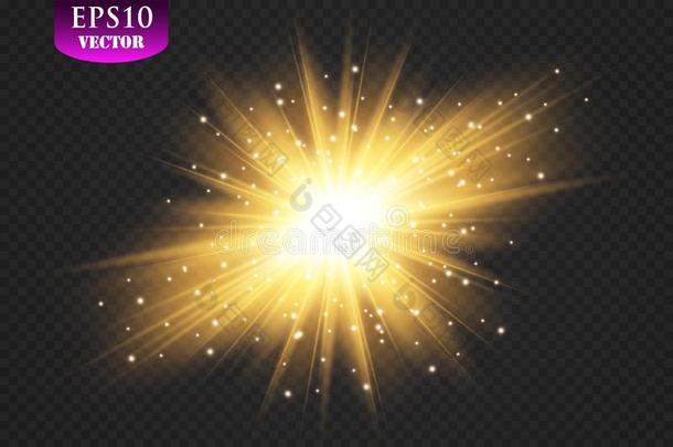透明的金色的发光光影响.星爆裂和发火花