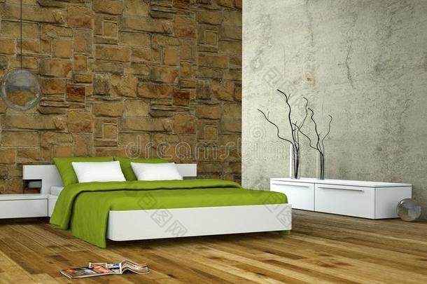 现代的卧室和具体的墙和现代的布置