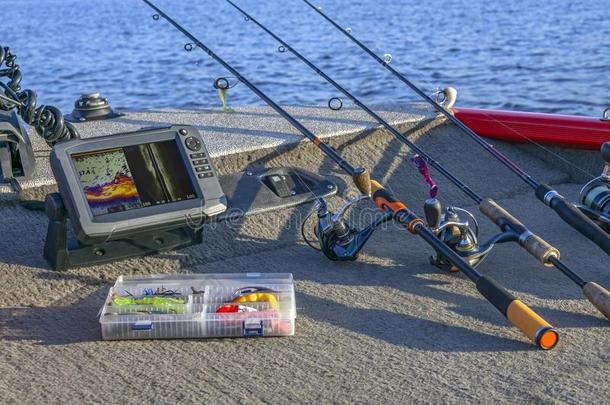 捕鱼用具放置和鱼群探测仪,埃克洛特,声呐装置在指已提到的人bo在
