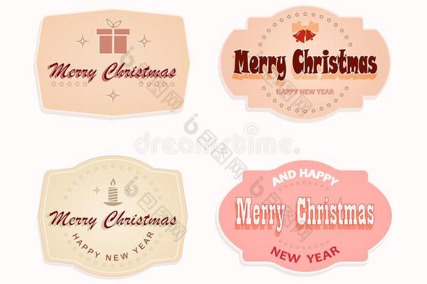 圣诞节椭圆形的象征,标签粉红色的,米黄色彩色粉笔暮色和文本