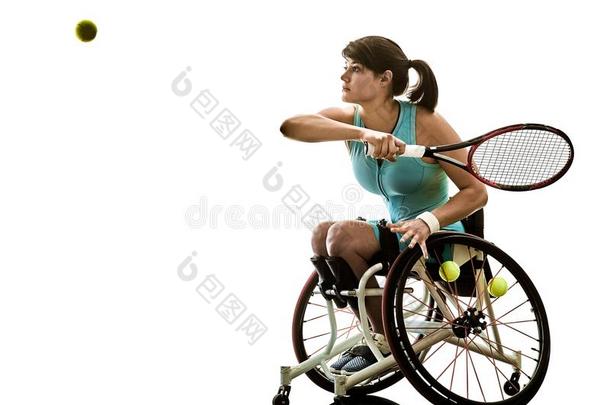 年幼的残疾的网球演员女人轮椅运动隔离的