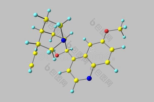 奎宁分子的结构隔离的向灰色的