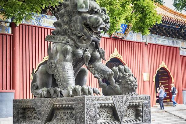 喇嘛庙狮子雕刻,北京,中国