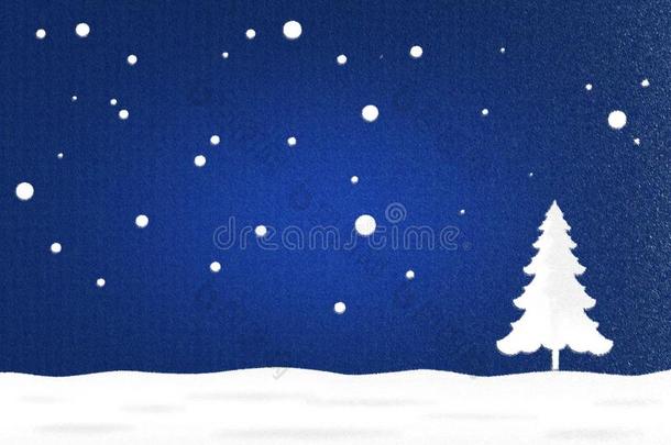 绘画粉笔关于白色的松树树雪和蓝色天背景