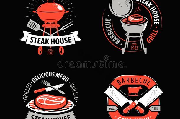 烤架吃烤烧肉的野餐,烧烤,烤架,标识或象征.标签f或菜单关于餐馆