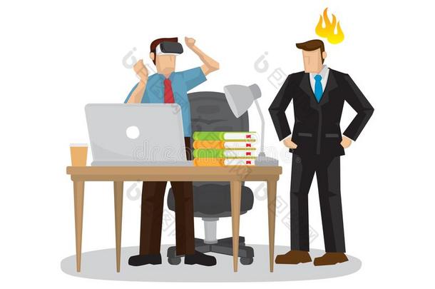 商人使人疲乏的实质上的现实VirtualReality虚拟现实眼镜在期间他的老板是（be的三单形式
