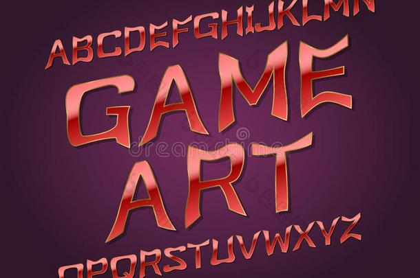 游戏艺术字体.金色的红色的字体.隔离的英语字母表