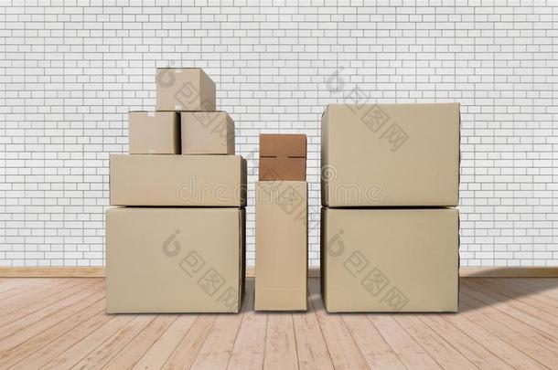 活动的采用新的家.空的房间和尤指装食品或液体的)硬纸盒盒