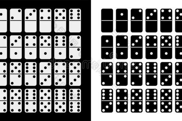 黑的和白色的多米诺骨牌满的放置采用平的设计方式.