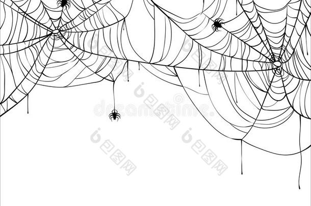 万圣节前夕蜘蛛网矢量背景和蜘蛛,复制品空间.
