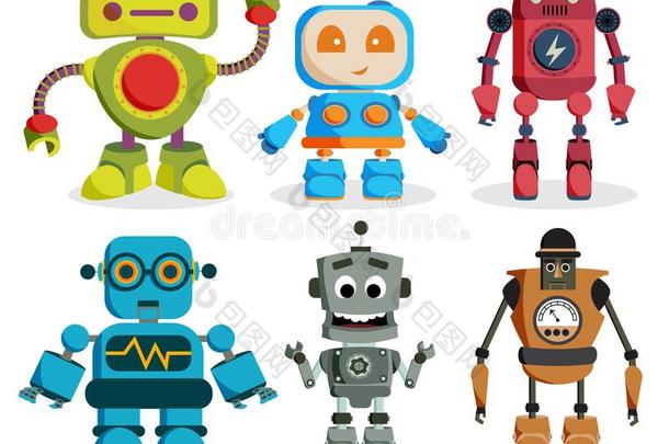 机器人玩具矢量字符放置.富有色彩的小孩机器人原理