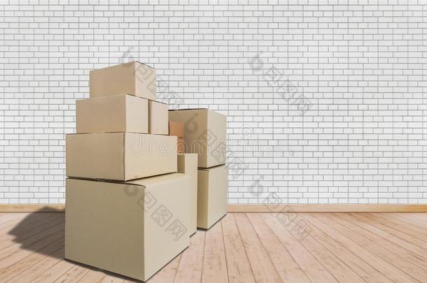 <strong>活动</strong>的采用新的家.空的房间和尤指装食品或液体的)硬纸盒盒