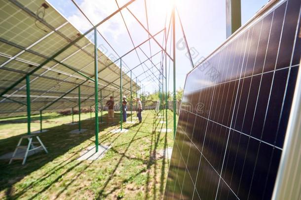 员工装备革新的太阳的镶板向绿色的金属c向struc