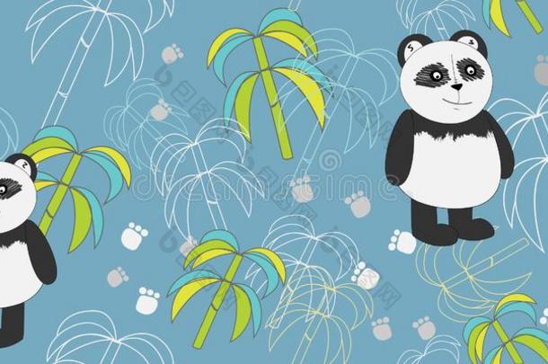 矢量模式和熊猫和竹子.照片为纺织品.废料