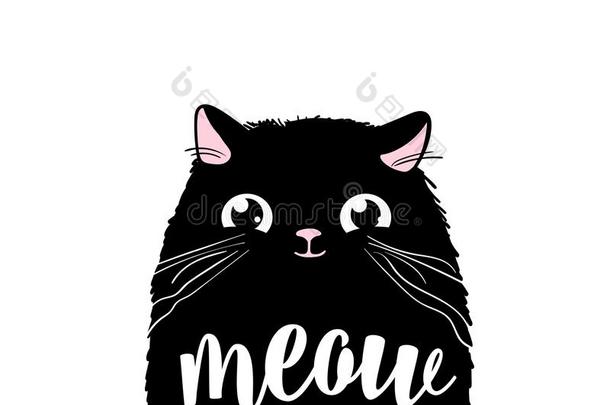 黑的漂亮的猫矢量照片设计.猫叫声字体文本.小猫