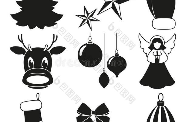 黑的和白色的9圣诞节原理放置.