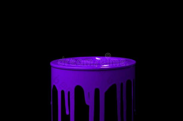 紫色的油颜料流动的下向墙关于金属水桶
