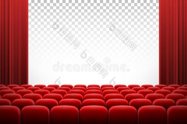 白色的电影院电影院屏<strong>幕</strong>和<strong>红</strong>色的<strong>帘</strong>和椅子