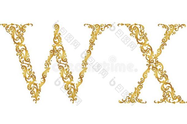 金色的酿酒的字体类型文学wickets三柱门,字母x,大写字母盘.