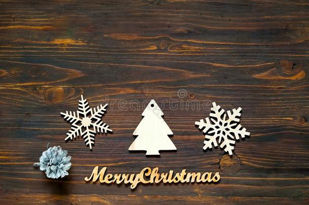 圣诞节布置.装饰的木制的雪花和圣诞节装饰