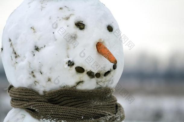 关-在上面关于大的有趣的原始的微笑的雪人上端和胡萝卜