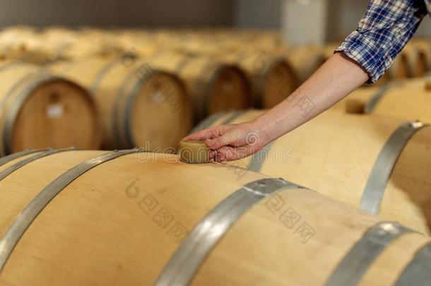 女人葡萄酒酿造者支票栎树葡萄<strong>酒桶</strong>采用哪一个<strong>红</strong>色的葡萄酒是（be的三单形式年龄