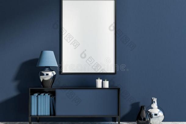 黑暗的蓝色活的房间,放置关于内裤,海报