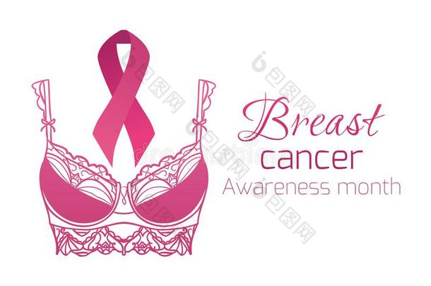 乳房癌症察觉.粉红色的带和粉红色的微妙的胸罩.